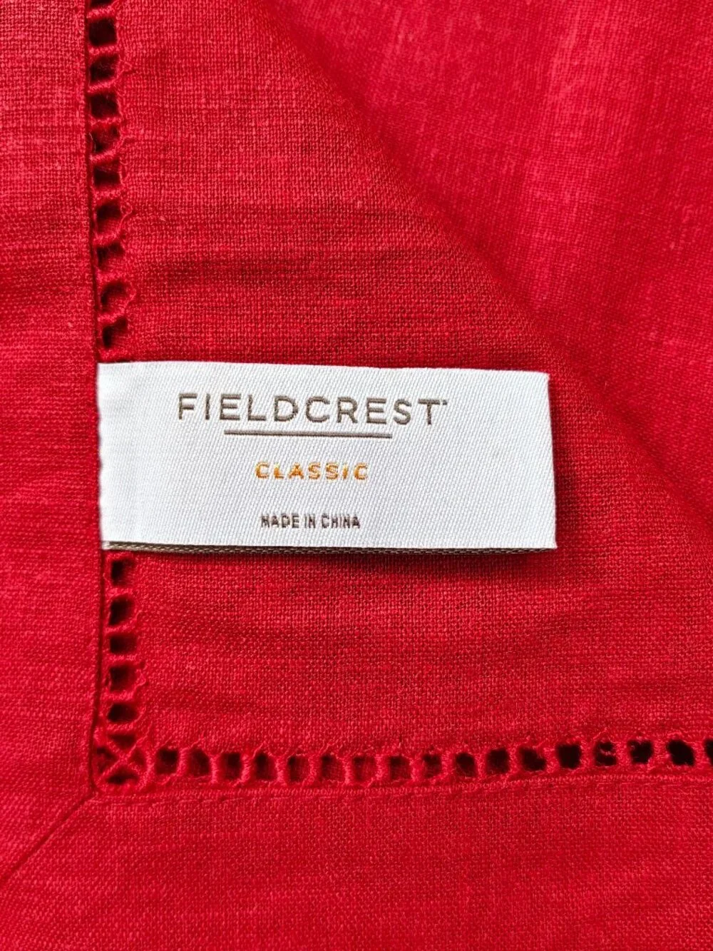 Fieldcrest Classic Placemats Napkins Set of 8 Linen Blend Red Hemstitch Ladder